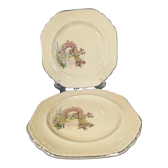 VTG 2 Salem Heirloom Desert Bread Plates Platinum Gold Made in America Floral - Picture 1 of 8